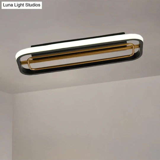 Flush Mounted Led Ceiling Light In Modern Metallic Black & White/Black Gold 16’/23.5’ Length