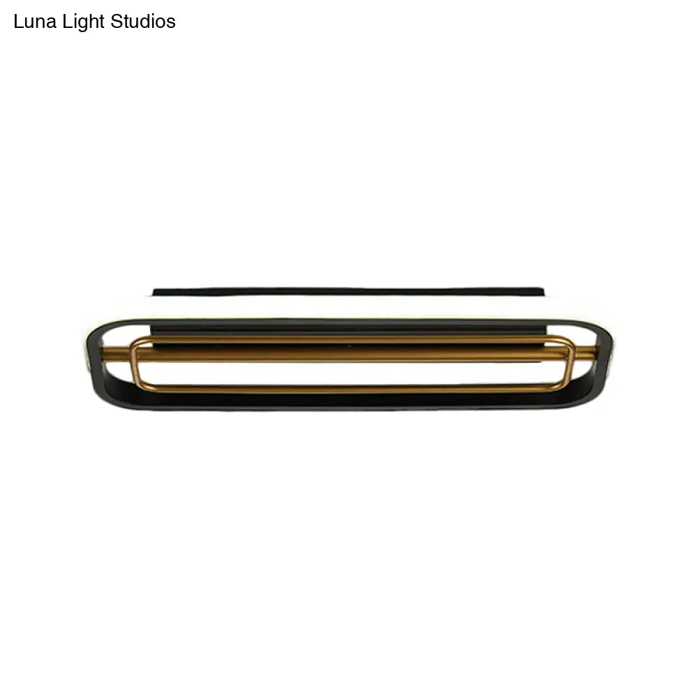 Flush Mounted Led Ceiling Light In Modern Metallic Black & White/Black Gold 16’/23.5’ Length