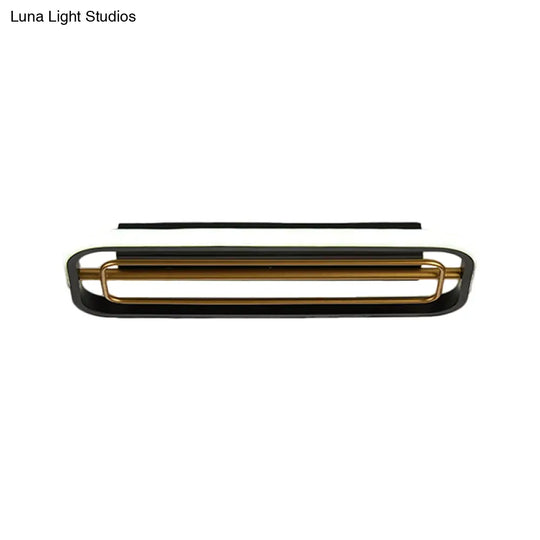 Flush Mounted Led Ceiling Light In Modern Metallic Black & White/Black Gold 16’/23.5’ Length