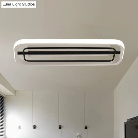 Flush Mounted Led Ceiling Light In Modern Metallic Black & White/Black Gold 16’/23.5’ Length