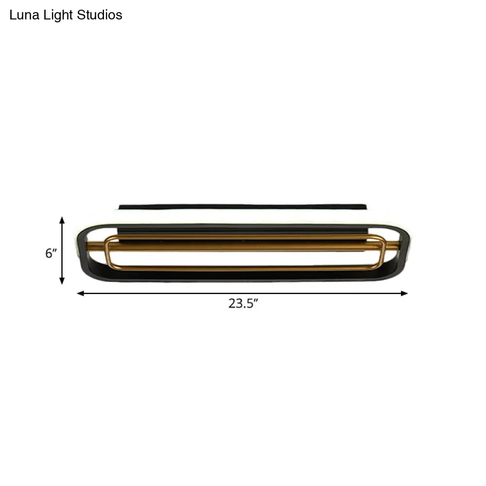 Flush Mounted Led Ceiling Light In Modern Metallic Black & White/Black Gold 16/23.5 Length