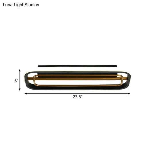 Flush Mounted Led Ceiling Light In Modern Metallic Black & White/Black Gold 16/23.5 Length