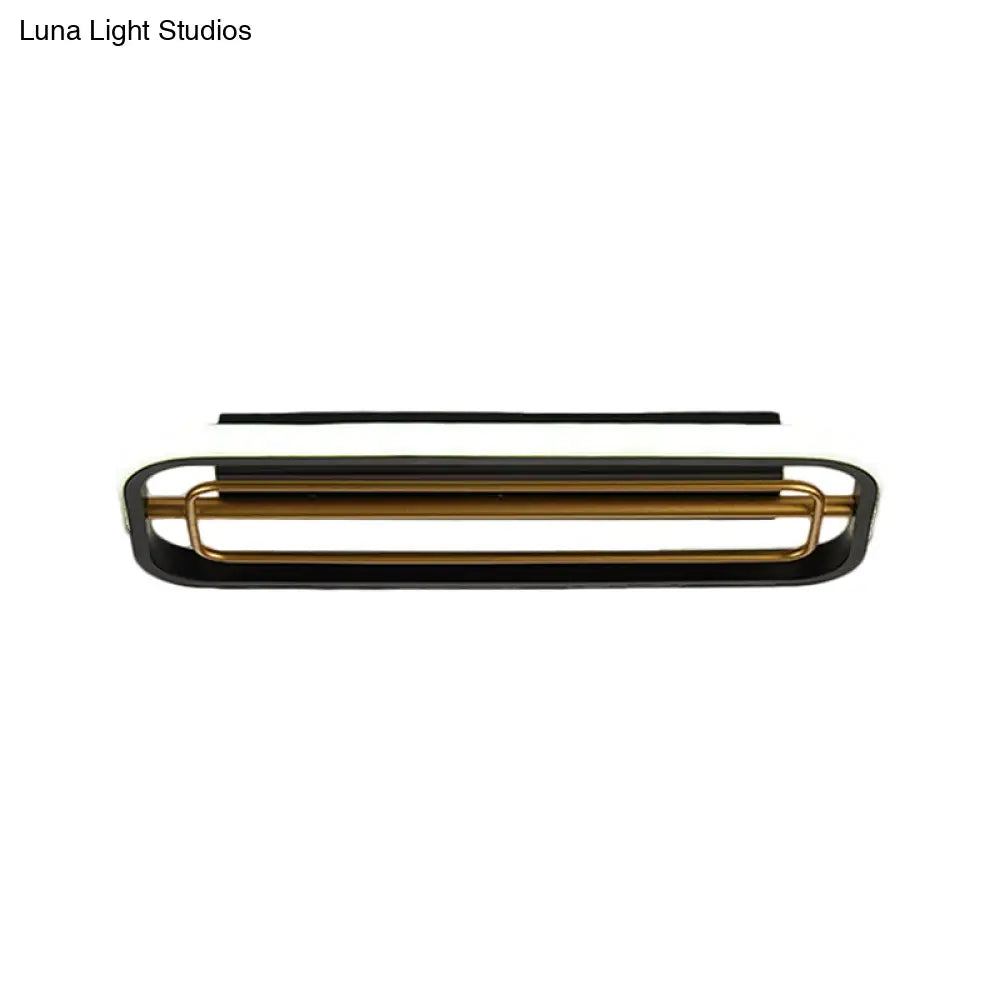 Flush Mounted Led Ceiling Light In Modern Metallic Black & White/Black Gold 16/23.5 Length