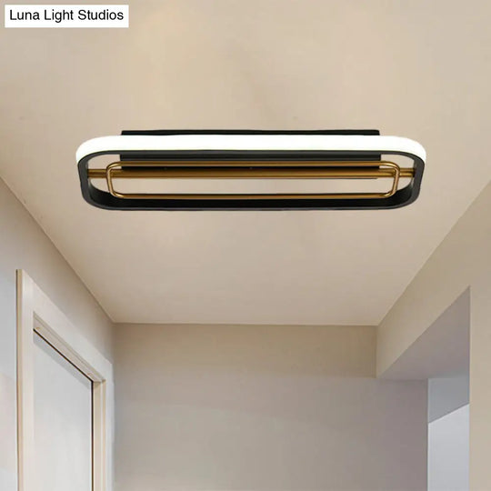 Flush Mounted Led Ceiling Light In Modern Metallic Black & White/Black Gold 16’/23.5’ Length