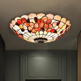 Flushmount Tiffany Shell Ceiling Light Fixture With Peony Pattern Pink 3/4 Bulbs Various Sizes / 16’