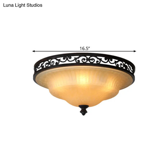 Fluted Glass Led Ceiling Light With Black Cover Lid Traditional Style For Dining Hall - 16.5/21