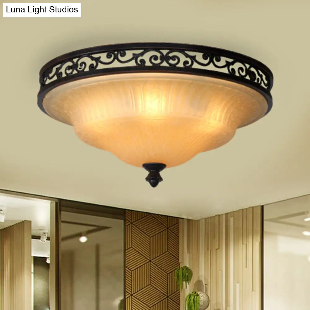 Fluted Glass Led Ceiling Light With Black Cover Lid Traditional Style For Dining Hall - 16.5/21