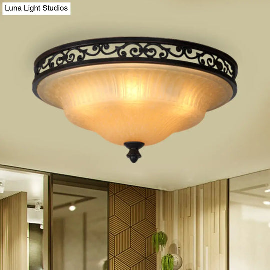 Fluted Glass Led Ceiling Light With Black Cover Lid Traditional Style For Dining Hall - 16.5/21