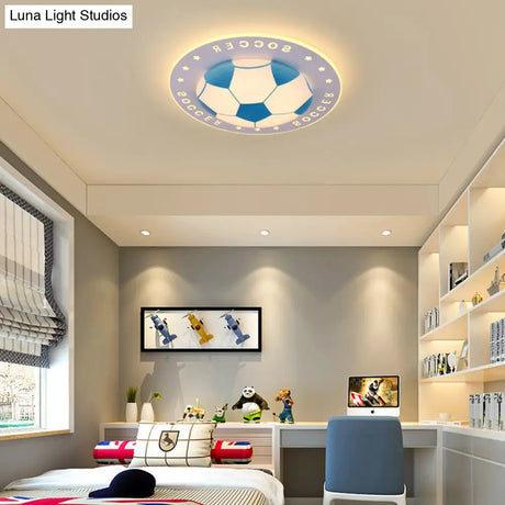 Football Flush Mount Led Ceiling Light For Kids Bedroom: Metal & Acrylic Sport Style