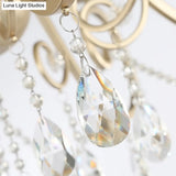 French Country Candle Chandelier Metal Pendant Light With Crystal Bead Accents In Gold 3/6/8 Lights