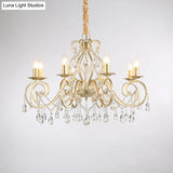 French Country Candle Chandelier Metal Pendant Light With Crystal Bead Accents In Gold 3/6/8 Lights