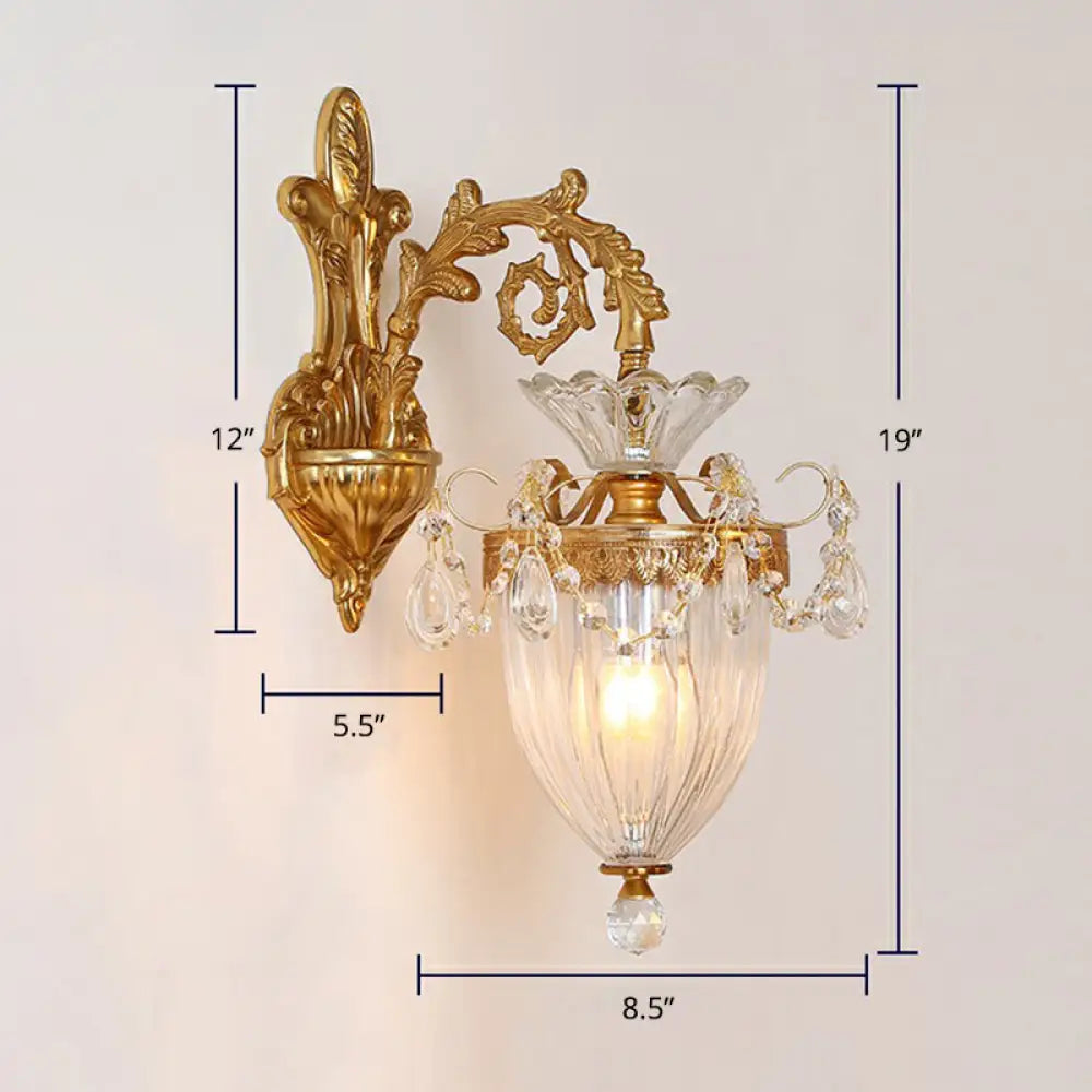 French Country Gold Wall Sconce With Clear Glass Bell Shade For Corridor 1 / Brass