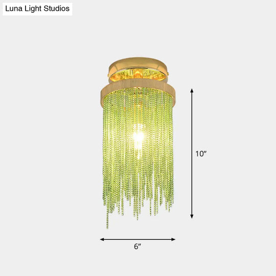 Fringed Chainlet Flush Mount Ceiling Light - Contemporary Aluminum Fixture For Corridors Green