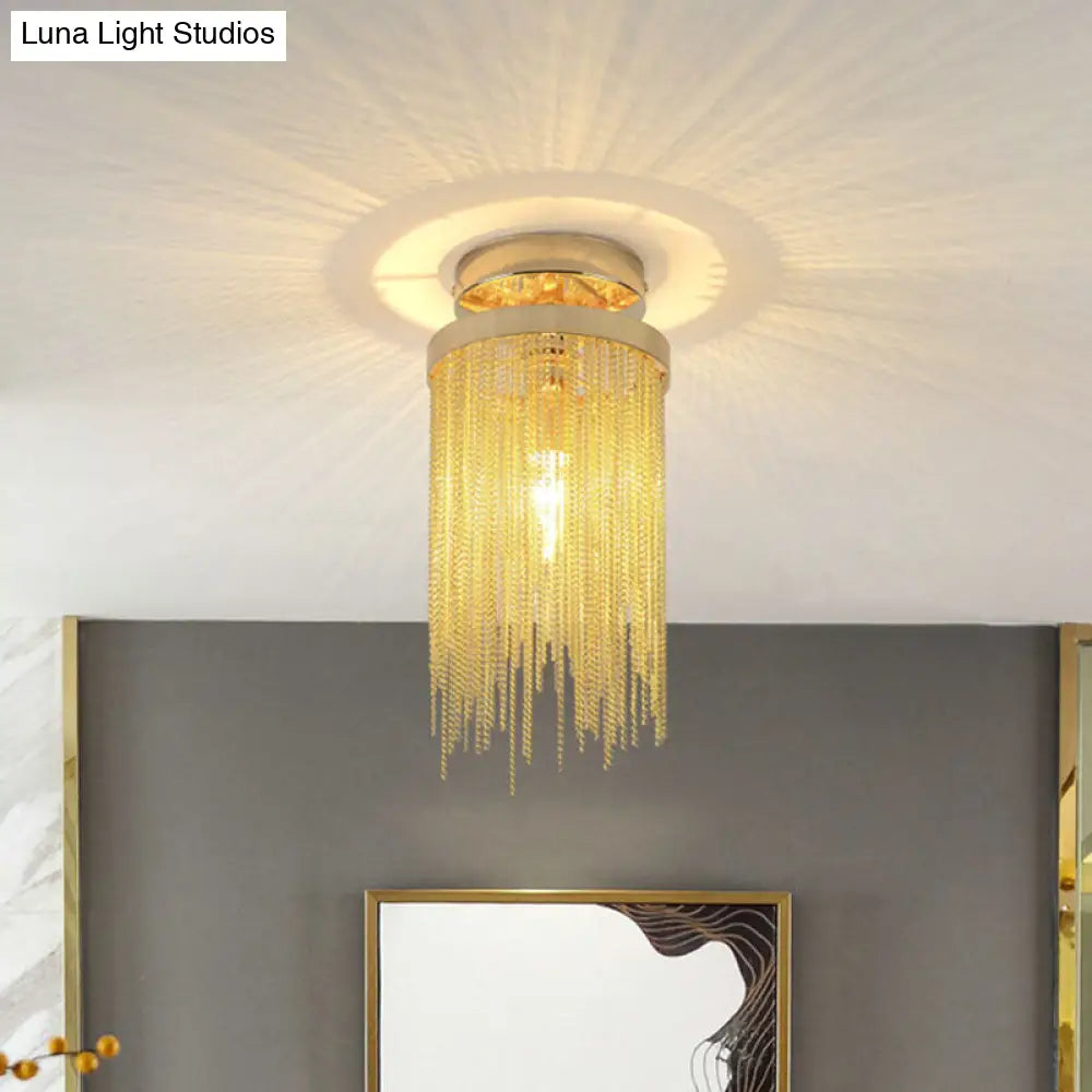 Fringed Chainlet Flush Mount Ceiling Light - Contemporary Aluminum Fixture For Corridors