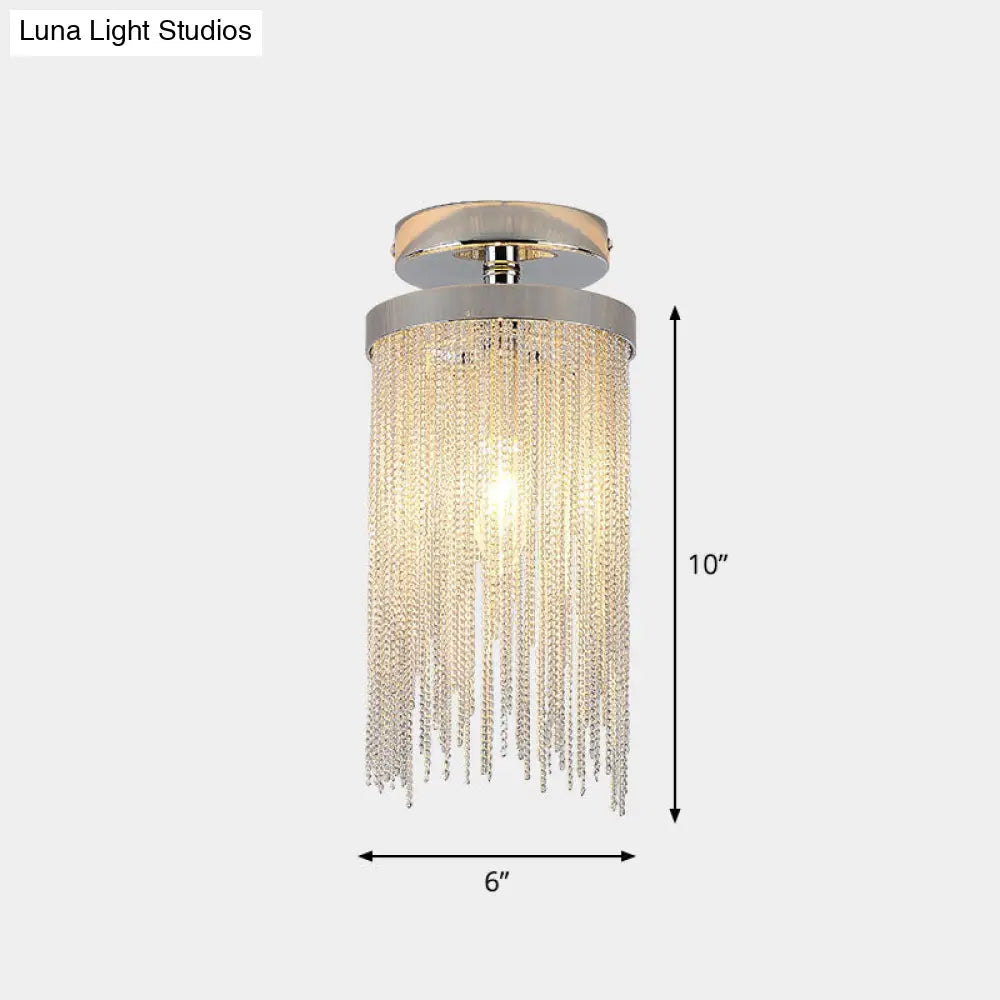 Fringed Chainlet Flush Mount Ceiling Light - Contemporary Aluminum Fixture For Corridors Chrome