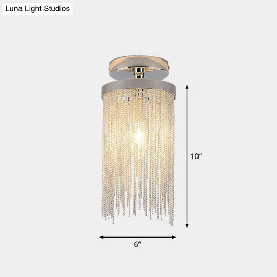 Fringed Chainlet Flush Mount Ceiling Light - Contemporary Aluminum Fixture For Corridors Chrome