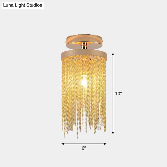 Fringed Chainlet Flush Mount Ceiling Light - Contemporary Aluminum Fixture For Corridors Gold