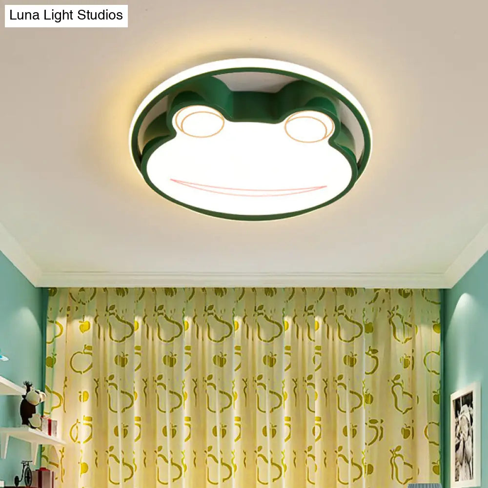 Frog Cartoon Thin Flush Mount Acrylic Nursery Led Ceiling Lamp In Green Warm/White Light / Warm