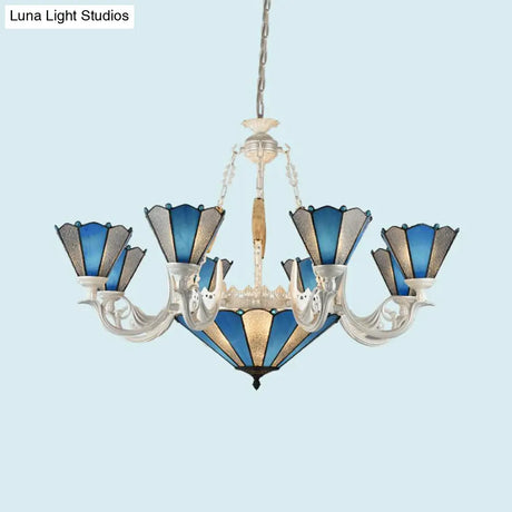 Frosted Blue Conical Glass Chandelier Lamp - Baroque Design With 3/9/11 Lights Elegant Cream