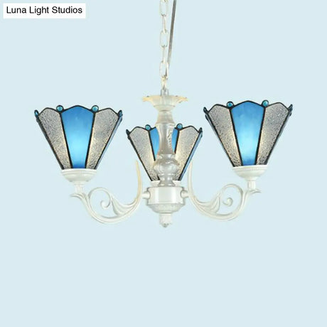 Frosted Blue Conical Glass Chandelier Lamp - Baroque Design With 3/9/11 Lights Elegant Cream