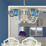 Frosted Blue Conical Glass Chandelier Lamp - Baroque Design With 3/9/11 Lights Elegant Cream