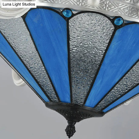 Frosted Blue Conical Glass Chandelier Lamp - Baroque Design With 3/9/11 Lights Elegant Cream