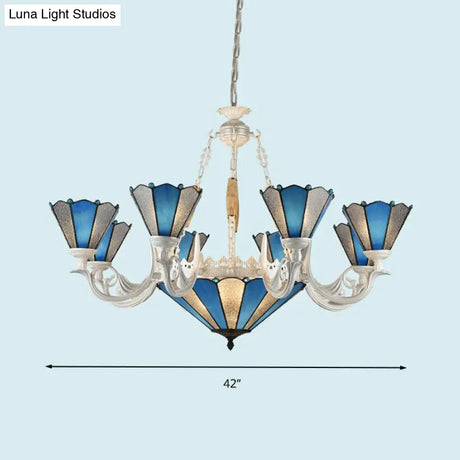 Frosted Blue Conical Glass Chandelier Lamp - Baroque Design With 3/9/11 Lights Elegant Cream