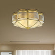 Frosted Glass And Brass Colonial Style Flush Mount Ceiling Lamp With Curved Design - Ideal For