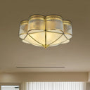 Frosted Glass And Brass Colonial Style Flush Mount Ceiling Lamp With Curved Design - Ideal For