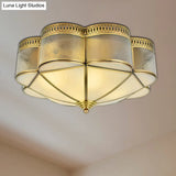 Frosted Glass And Brass Colonial Style Flush Mount Ceiling Lamp With Curved Design - Ideal For