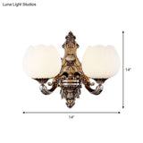 Frosted Glass Bloom Wall Light Vintage Sconce For Living Room With Curved Arm In Coffee