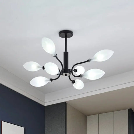 Frosted Glass Branch Chandelier - Multi Light Wrought Iron Ceiling Lamp Black 8 /