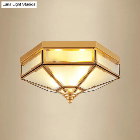 Frosted Glass Brass Hexagonal Ceiling Flush Light - Traditional Mount Lighting