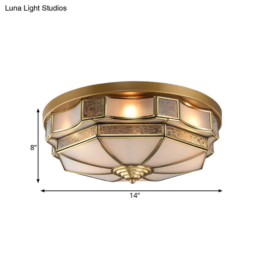 Frosted Glass Brass Scallop Flush Mount Lamp With Curved Design For Bedroom - 3/5 Heads