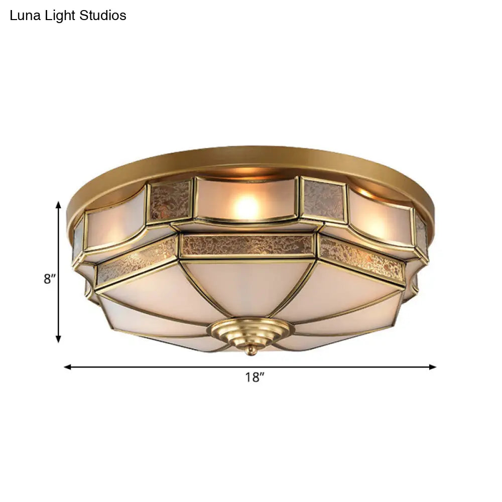 Frosted Glass Brass Scallop Flush Mount Lamp With Curved Design For Bedroom - 3/5 Heads