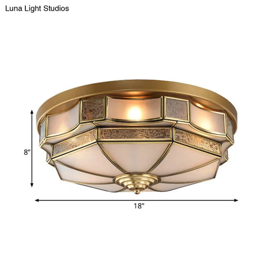 Frosted Glass Brass Scallop Flush Mount Lamp With Curved Design For Bedroom - 3/5 Heads