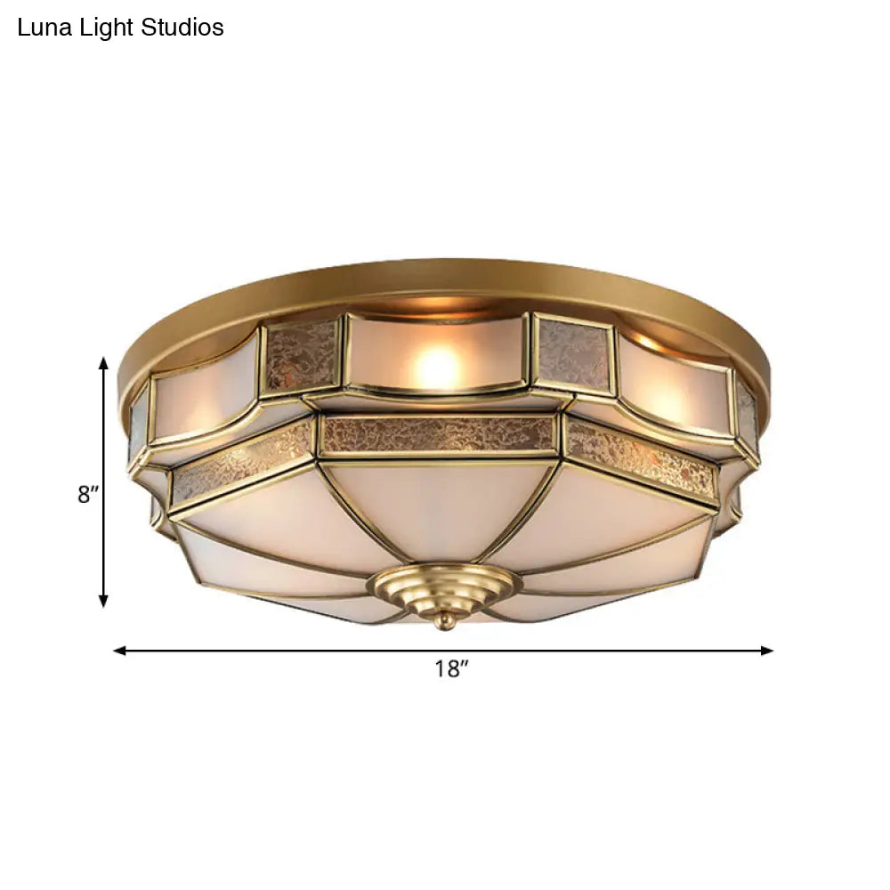 Frosted Glass Brass Scallop Flush Mount Lamp With Curved Design For Bedroom - 3/5 Heads