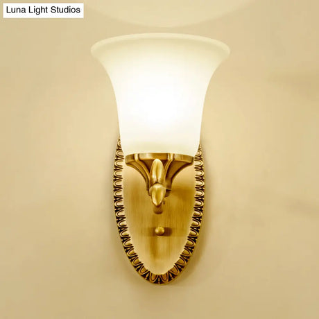 Frosted Glass Brass Wall Sconce With Vintage Light Fixture For Study