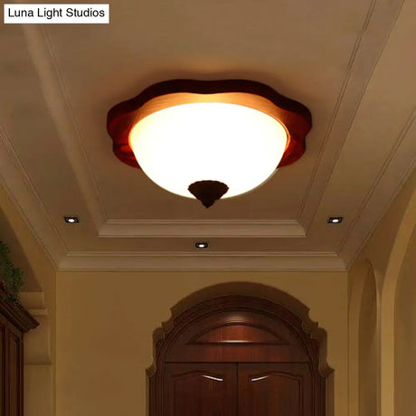 Frosted Glass Brown Flush Light Fixture - 16’/19’ W 3 Heads Rural Mount Recessed Lighting With
