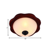 Frosted Glass Brown Flush Light Fixture - 16/19 W 3 Heads Rural Mount Recessed Lighting With Wood