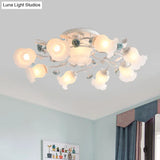 Frosted Glass Bud Semi Flush Chandelier In Pink/Blue/Blue - White - Ceiling Mount Lamp For