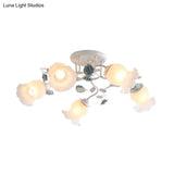 Frosted Glass Bud Semi Flush Chandelier In Pink/Blue/Blue - White - Ceiling Mount Lamp For