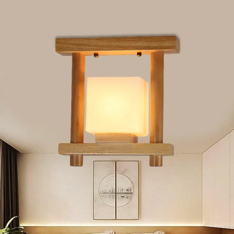 Frosted Glass Ceiling Flush Light - Contemporary Semi Flushmount Lamp For Staircase Wood Décor / B