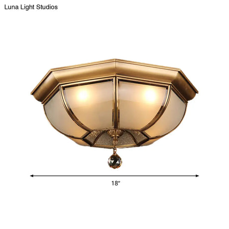 Frosted Glass Ceiling Light - Traditional 3/4 Lights Brass 14’/18’ Living Room Flush Lamp