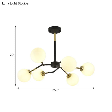Frosted Glass Chandelier Lamp: Minimalist 6/8 Bulbs Hanging Ceiling Light In Black