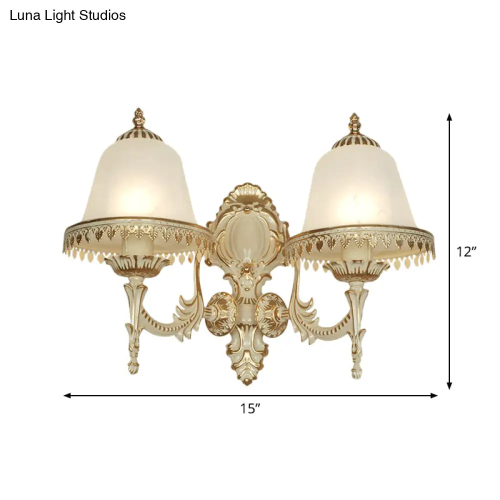 Frosted Glass Cloche Wall Sconce: Traditional 2-Head Dining Room Lamp With White Trim