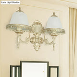 Frosted Glass Cloche Wall Sconce: Traditional 2-Head Dining Room Lamp With White Trim