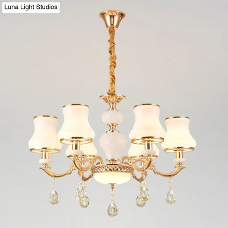 Frosted Glass Curve Chandelier With Crystal Accent In Gold - Minimal Ceiling Lighting