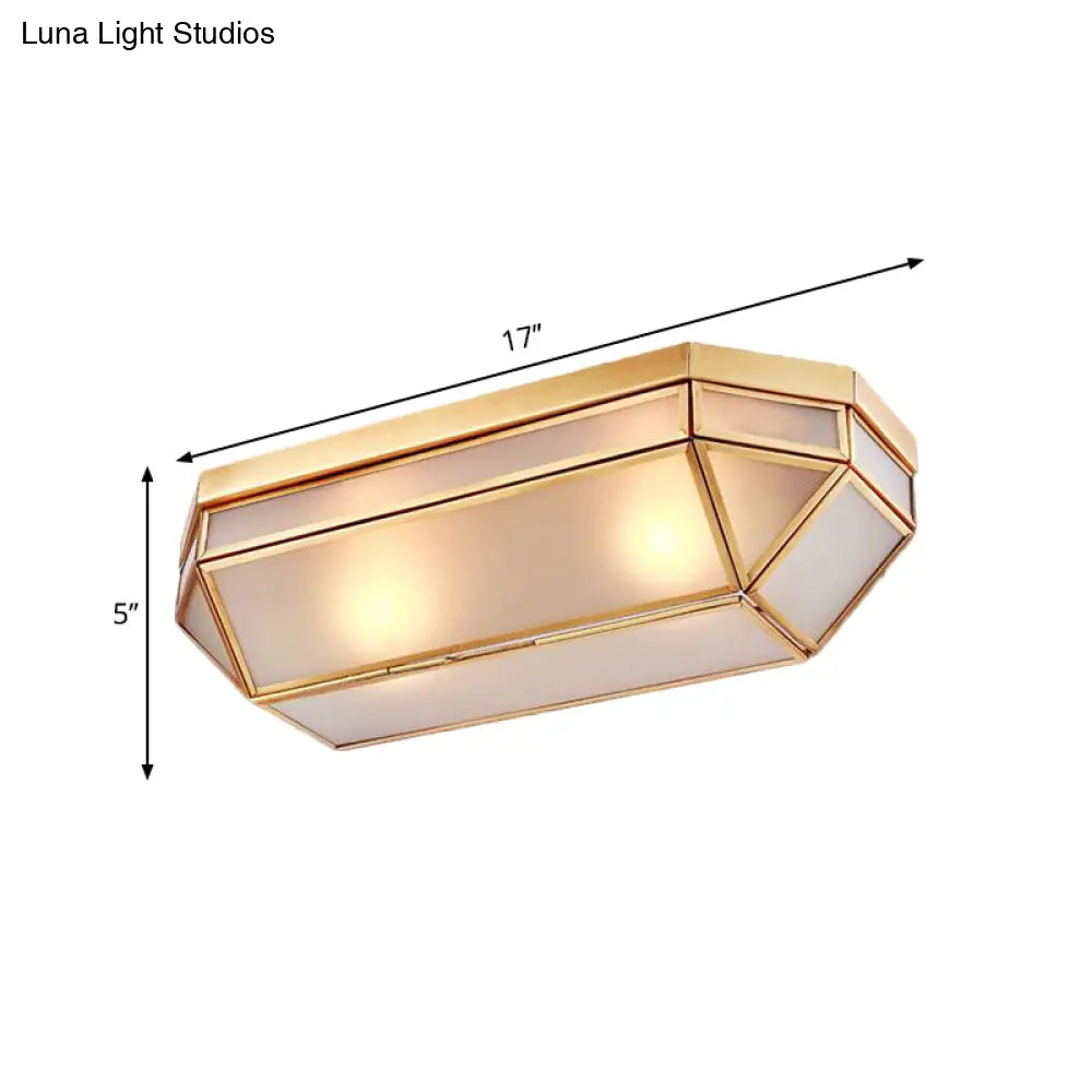 Frosted Glass Flush Mount Fixture With 2 Brass Lights - Perfect For Foyers