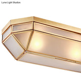 Frosted Glass Flush Mount Fixture With 2 Brass Lights - Perfect For Foyers